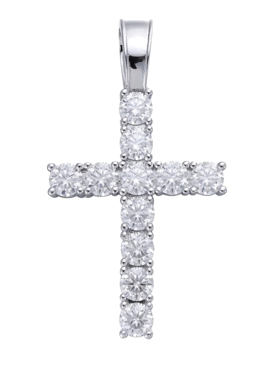 HarlemBling Jewelry - MOISSANITE Iced Out Tennis Cross Pendant 925 Silver NEW